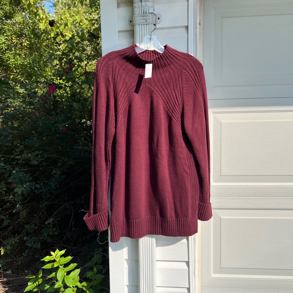 NWT Talbots Cozy Maroon High Neck Long Cuffed Sleeve Sweater